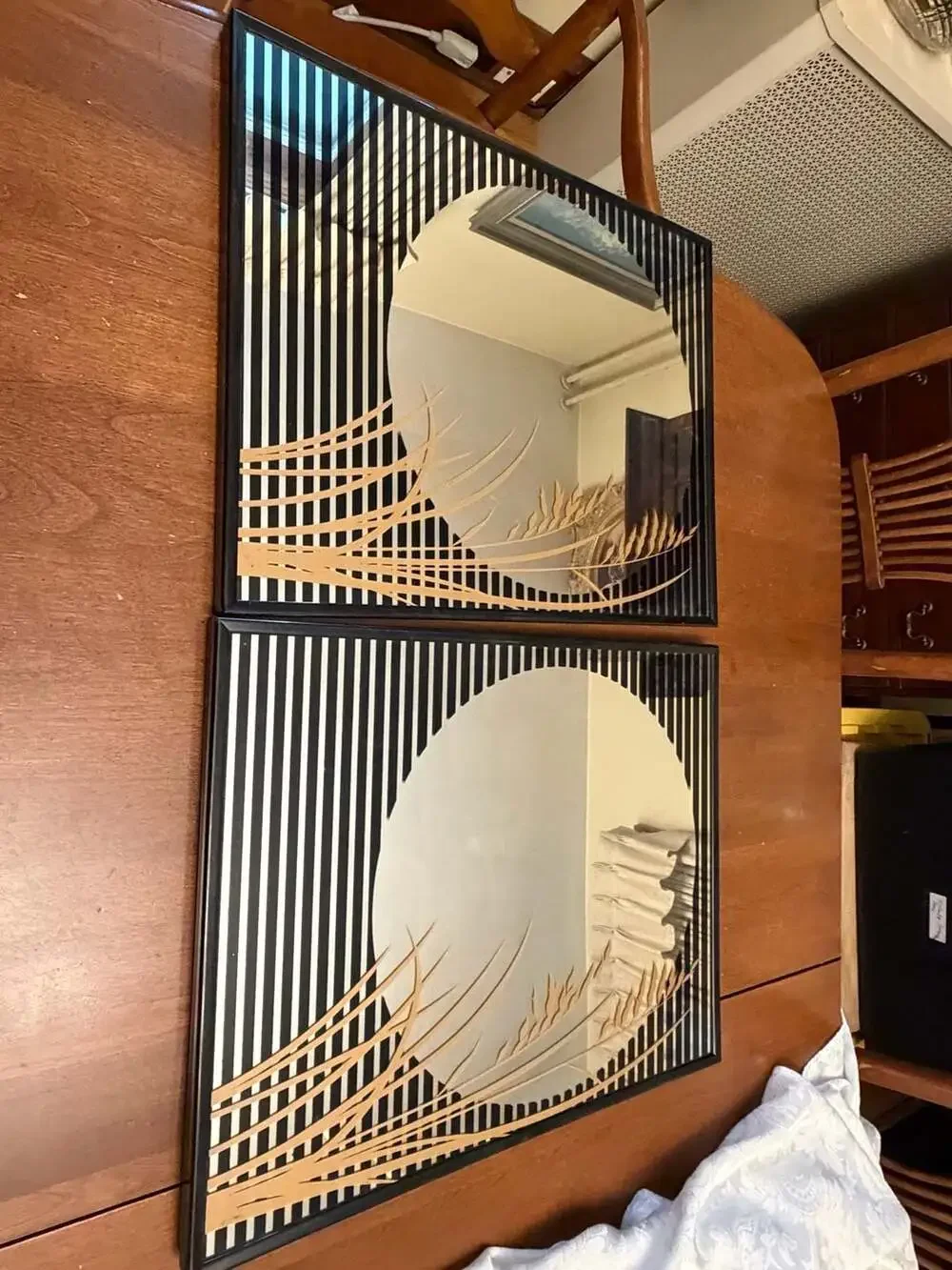 Black Stripes and Wheat Wall Mirror -